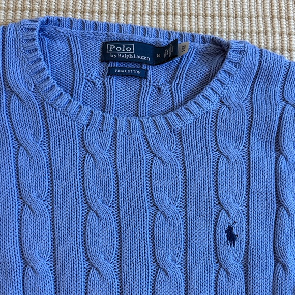 Polo by Ralph Lauren Womens Light Blue Cable Knit Crewneck Sweater - Picture 2 of 6